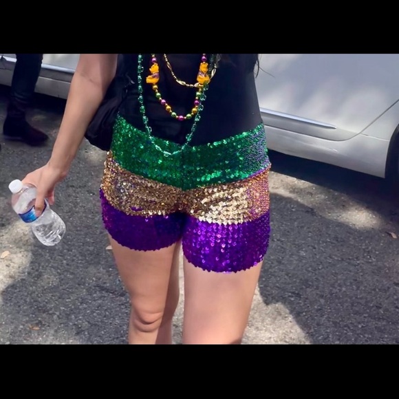 Sequin Women's Shorts - Green, Gold, and Purple - Picture 2 of 4